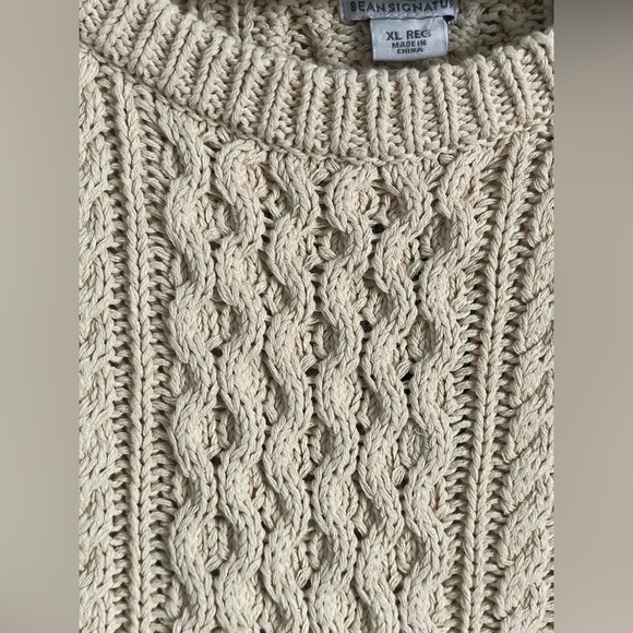 LL Bean Signature XL Cotton Fisherman Cable Knit Tunic Sweater Beige NWT - Picture 4 of 14